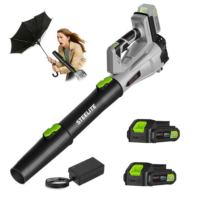 2 baterías Leaf Blower Steelite, 21 V, inalámbrico, 150 MPH, 600 CFM
