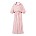 thumbnail image 5 of Ynynloco Womens 2 Piece Outfits Striped 3/4 Sleeve Lapel Shirt High Waisted Wide Leg Pants Lounge Set S-3xl, 5 of 9