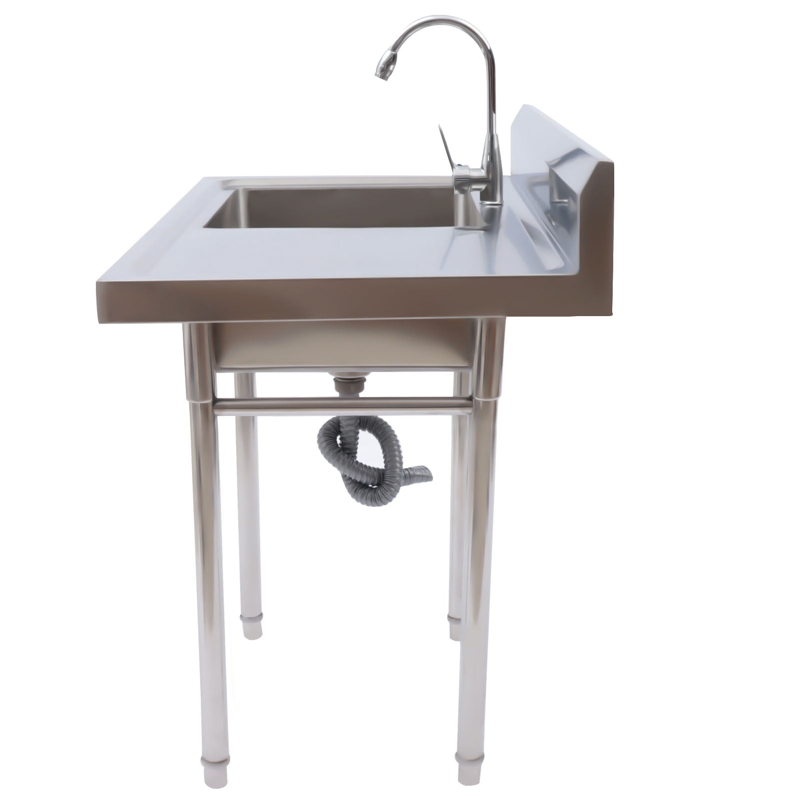 ChicHomey Heavy-Duty Stainless Steel Prep Sink Station,4" Anti-Splash Backsplash,Spacious Workbench & X-Drain Tech,Freestanding Design for Kitchens & Laundry Rooms