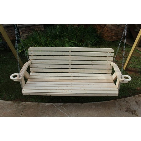 Canopy Swing With Cup Holders Home Garden Lawn Outdoor Backyard Patio 5 Ft Amish Pine Heavy Duty Porch Cup Holders Wide Slat Swing Made in USA ()