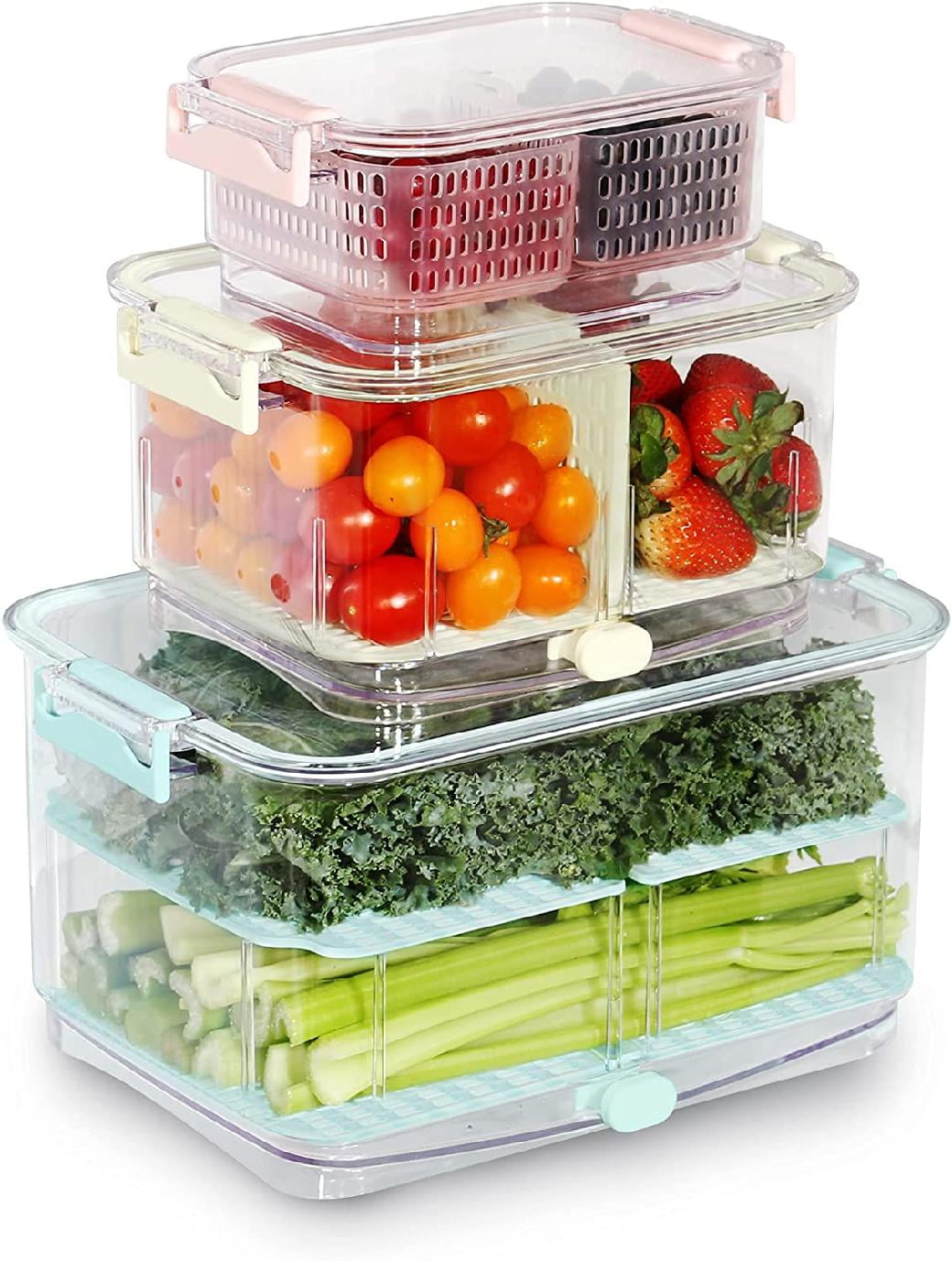 Duo Fresh Produce Saver Containers for Refrigerator Air Vent + Drainage