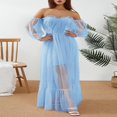 thumbnail image 3 of Robe Longue Princesse hors Épaule Plissée Mesh Manches Longues Élégante Robe de Mariée Formelle, 3 of 6