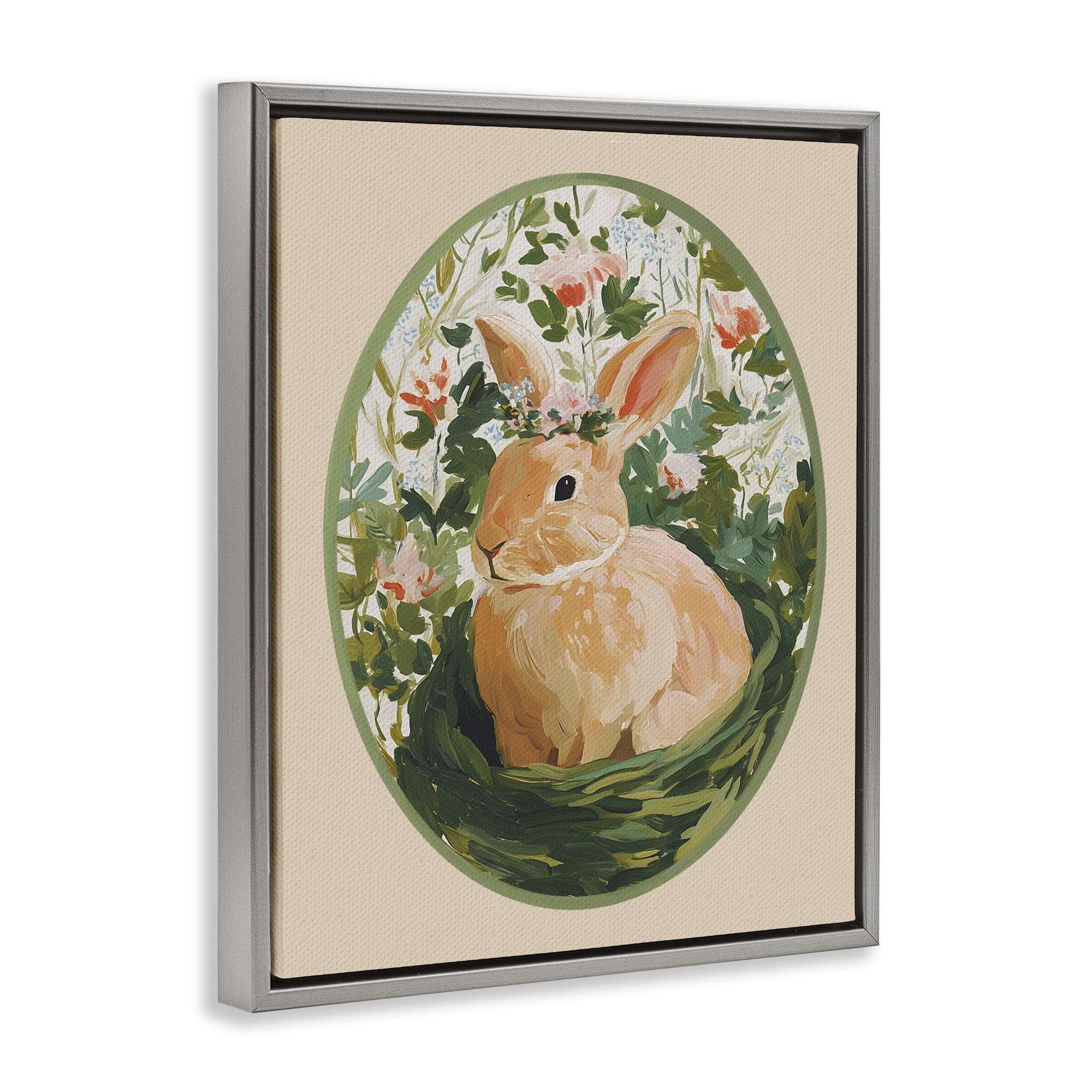 Stupell Industries Bloom Nest Bunny Gray Framed Floater Canvas Wall Art, design by Yen