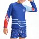thumbnail image 4 of Rojo Blanco Azul Traje de Baño de una Pieza Conjunto Completo de 3 Piezas para Mujeres con Guardia de Manga Larga, Pantalones de Baño Y Gorra para Niños de Manga Larga, 4 of 9