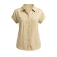 thumbnail image 7 of VBVC Women's Striped Button Down Shirt,Ladies Short Sleeve V-Neck Blouse,Summer Collared Work Tops for Women,Yellow,S-2XL, 7 of 7