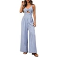 thumbnail image 2 of Pounoo Women's Rompers Sleeveless Cutout Striped Print Overalls Bohemian Vacation Lightweight Loose Wide Leg Jumpsuits Gift, 2 of 7