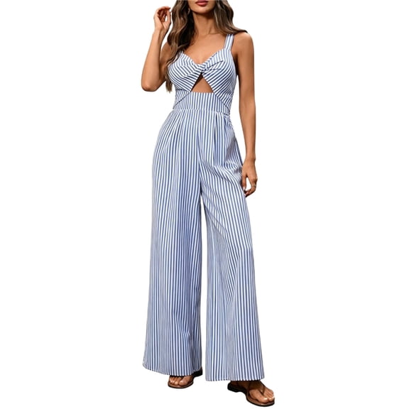 Jumpsuit For Women V Neck Sleeveless Striped Wide Leg Vacation Casual Travel Day Comfort Beach Plan Ready Weekend Shopping Look Morning Walk Casual All Day Comfort