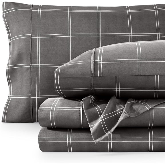 Modern Plaid Grey White Queen Sheet Set with Deep Pockets