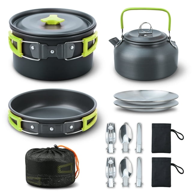 HLONK Camping Cooking Set Camping Cookware Set 16pcs Camping Pot pan Set Nesting Camp Cook Set Camping Hiking Cookware Camping Backpacking Pans Set