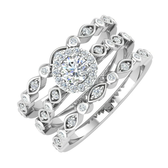 1/2 Carat Round Diamond Bridal Set Ring in 14K White Gold (Ring Size 6) (I1-I2 Clarity)