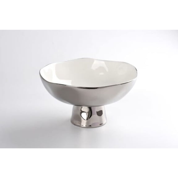 Pampa Bay Titanium-Plated Porcelain Footed Bowl, 10 Inch, Silver/White Tone, Oven, Freezer, Dishwasher Safe