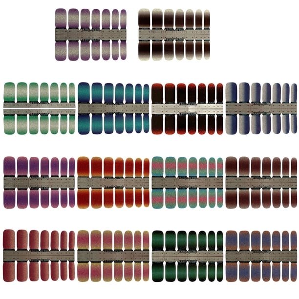Tiras de esmalte con degradado y purpurina, láminas autoadhesivas para uñas, pegatinas de colores para uñas, 14 envolturas