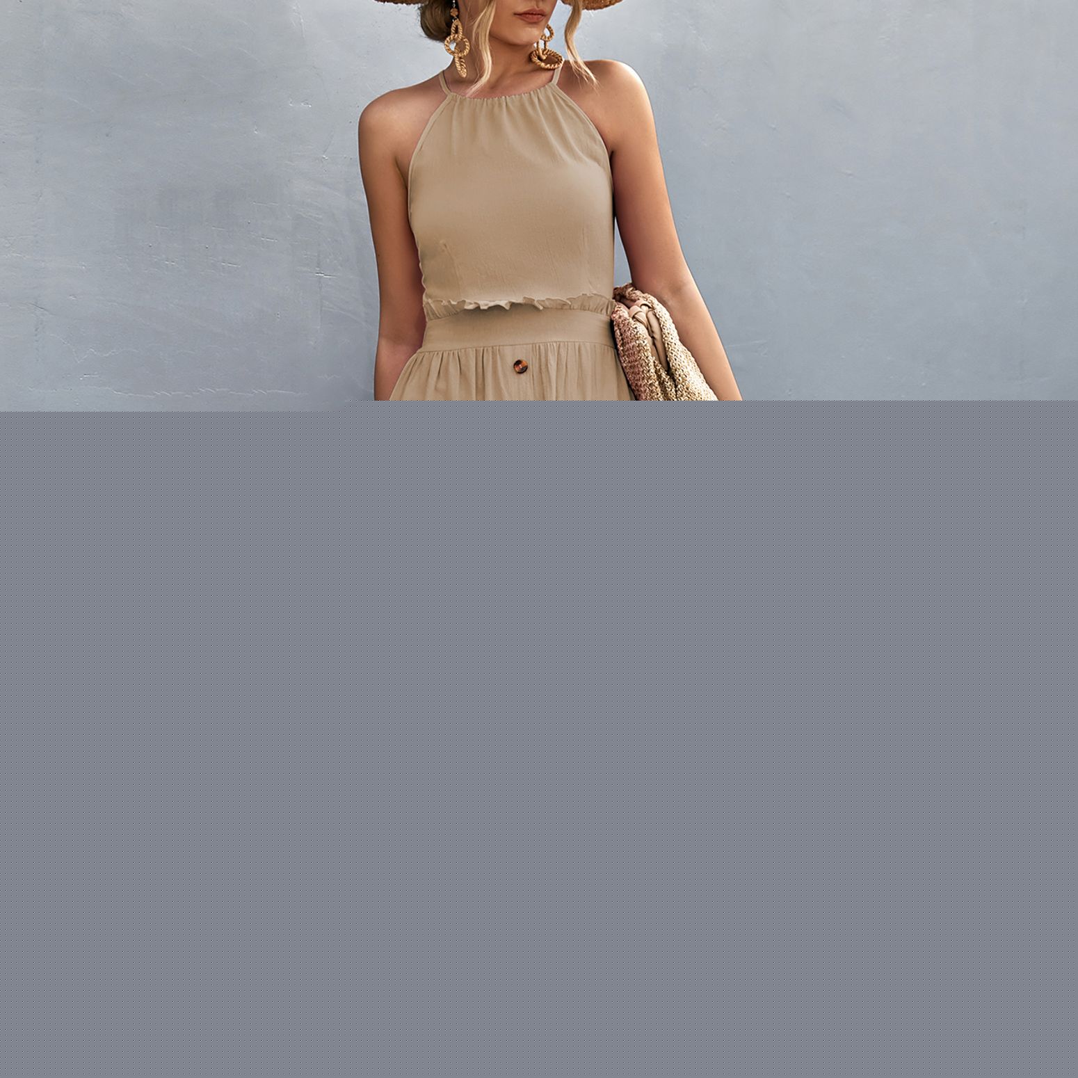 thumbnail image 3 of Defitshape Women's Casual Dress Solid Summer Strappy Backless Halter Party Dresses Ruched Paper Bag High Waist Sleeveless Sundress Apricot 14, 3 of 4