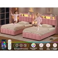 thumbnail image 4 of Afuhokles Queen Bed Frame with 4 Drawers, LED Light and Charging Station Storage Headboard, Modern Velvet Upholstered Platform Bed, Pink, 4 of 8