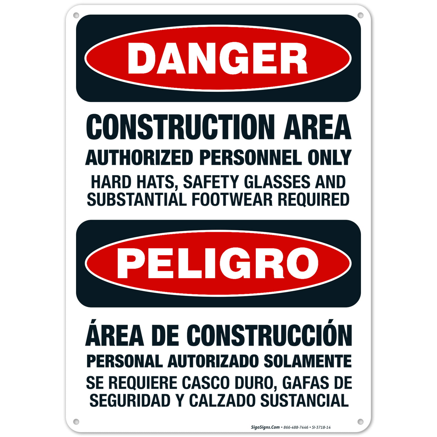 Construction Area Authorized Personnel 10" x 14" OSHA Safety Caution Sign 