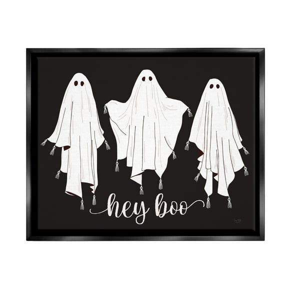 Stupell Industries Hey Boo Three Ghosts Holiday Painting Black Floater Framed Art Print Wall Art, 21 x 17