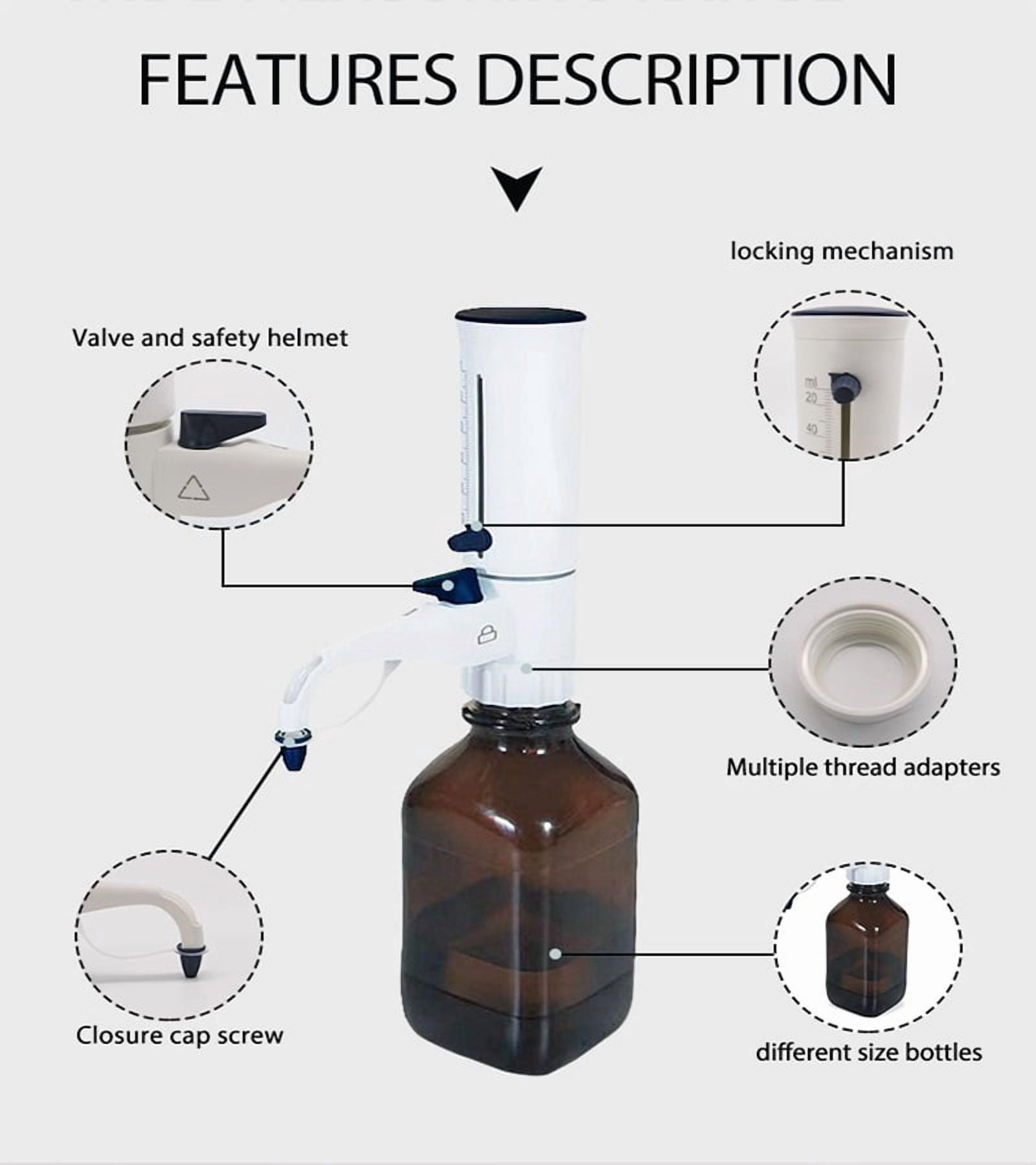 Bottle Top Dispenser Large Capacity Pipette 0.5-100ml Chemical Storage Bottle Dispenser Laboratory Equipment , High-Accurate