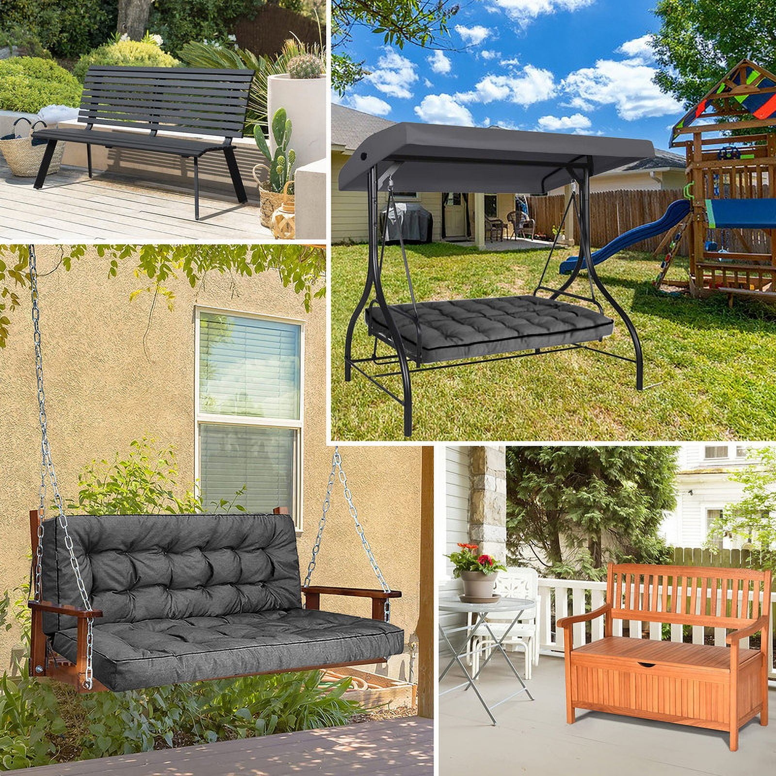 Porch Swing Cushions, Swing Cushions 3 Seater Replacement with Backrest, Thicken 4" Waterproof Bench Pad Cushions, Outdoor Loveseat Cushions Non-Slip Chairs Pad (Dark Gray)