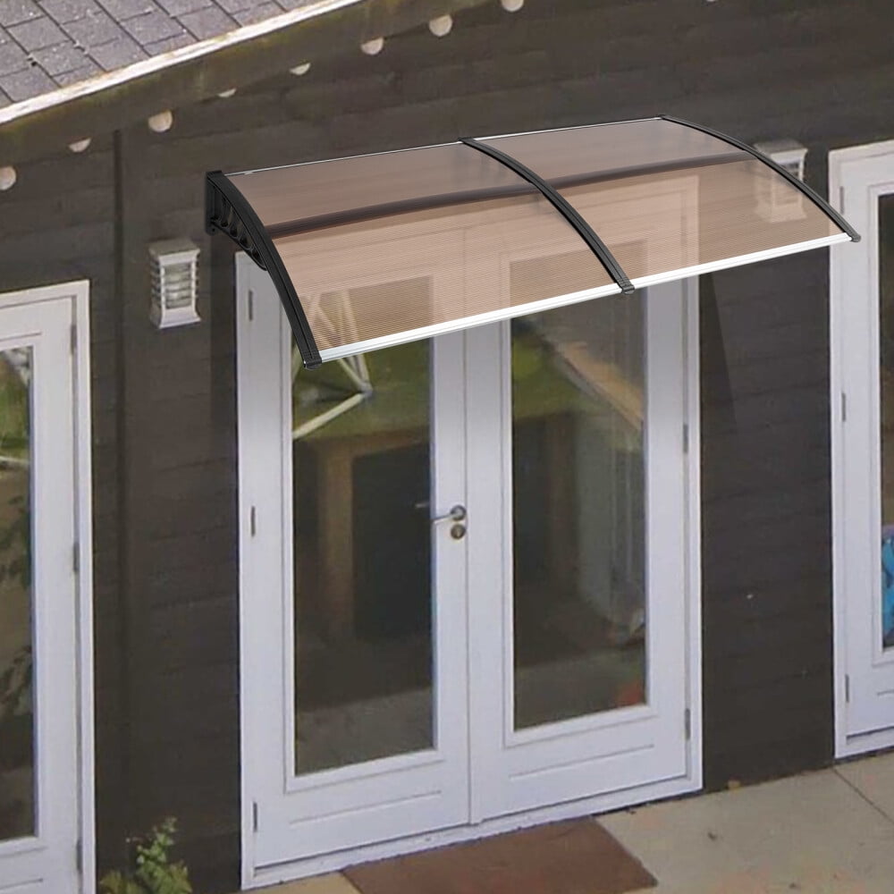 Outvita 39x38 Window Awning Canopy, Polycarbonate Front Door Patio Cover For UV, Rain, Snow & Sunlight Protection, Stylish Brown Panel With Black Bracket