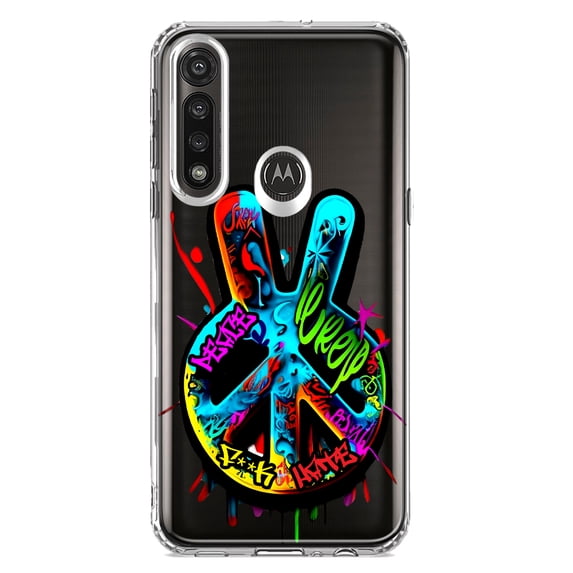 MUNDAZE Motorola Moto G Power Shockproof Clear Hybrid Protective Phone Case Peace Graffiti Painting Art Cover