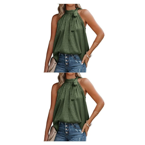 Qarigey Blusa sin mangas casual Chifón Camisa cómoda Cumpleaños Aniversario Danza Top Viajes Verano Moda Ropa Verde L Type1 NO1 Qarigey CBP251020