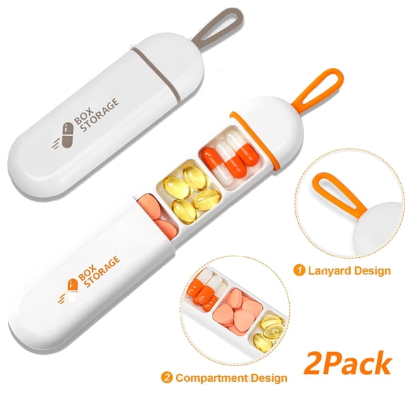 2PCS Small Daily Pill Organizer, Portable Travel Size Pill Box, BPA Free, Cute Carry-on Medicine Case Holder Dispenser for Vitamin, Fish Oil, Nutritional Supplement, Meds, Minerals, DHA, White/Yellow