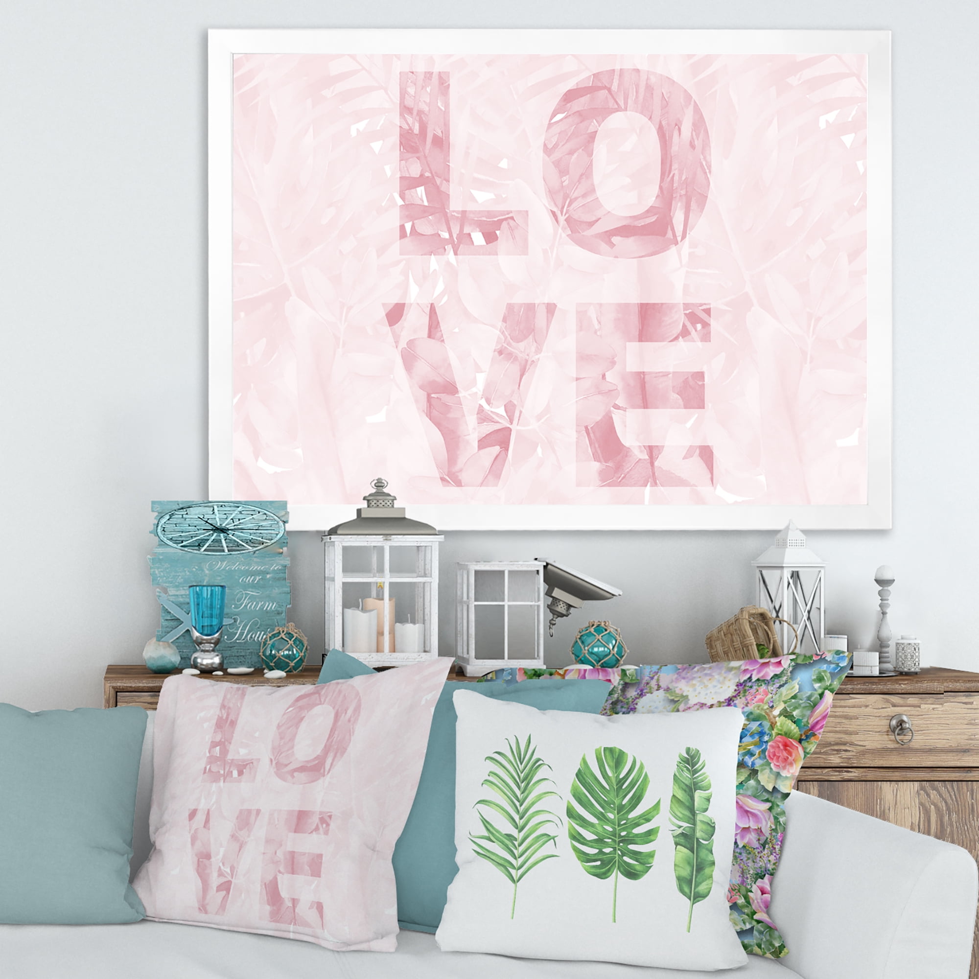 Designart 'Pink Pastel Love Abstract ' Shabby Chic Framed Art Print