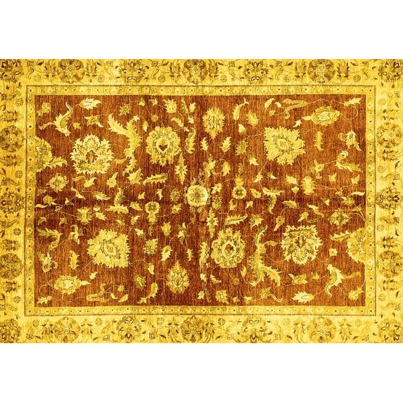 Ahgly Company Indoor Rectangle Oriental Yellow Traditional Area Rugs, 2' x 5'