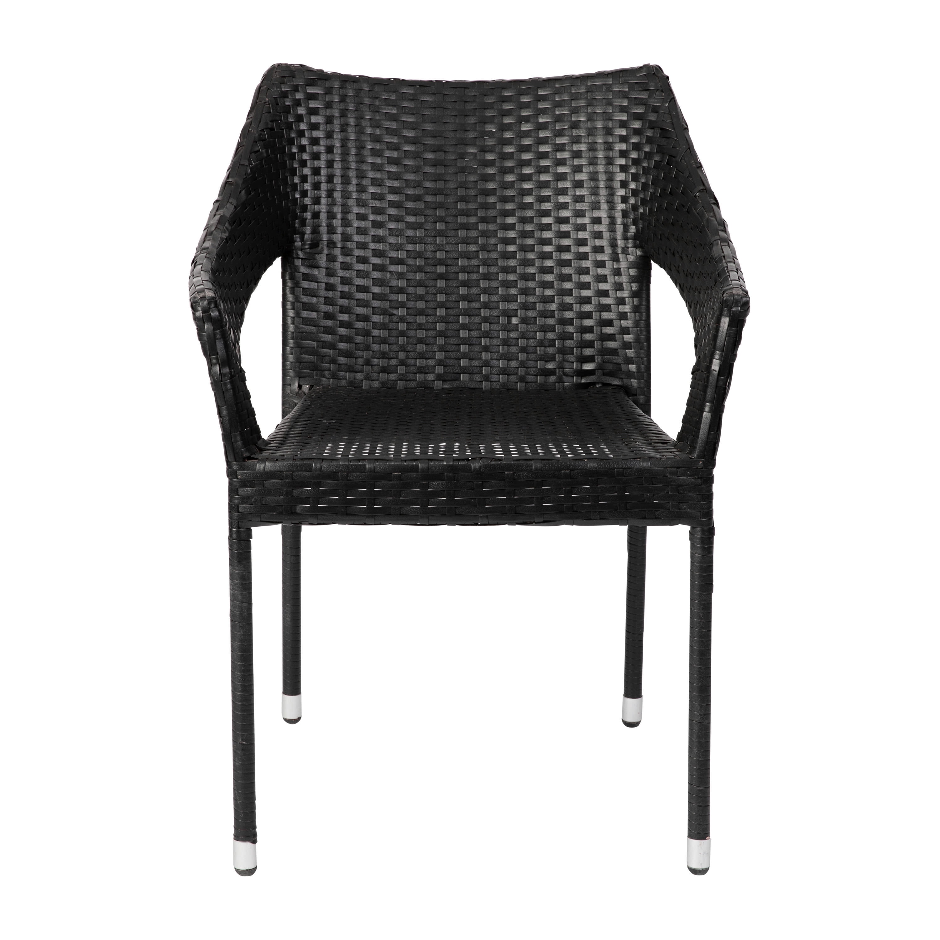 Merrick Lane Weather Resistant Indoor/Outdoor Stacking Patio Dining Chair with Steel Frame and PE Rattan - Black