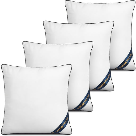 PEKUR Premium Microfiber Decorative Pillows 4-Pack, 18x18 inches White, Throw pillow Inserts, Fluffy Cusion for Bed, Sofa & Couch