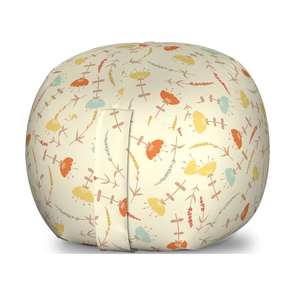 Botanical Storage Toy Bag Chair, Pattern of Burgeoning Botanical Flowers, Stuffed Animal Organizer Washable Bag, Small Size, Eggshell Multicolor, by Ambesonne