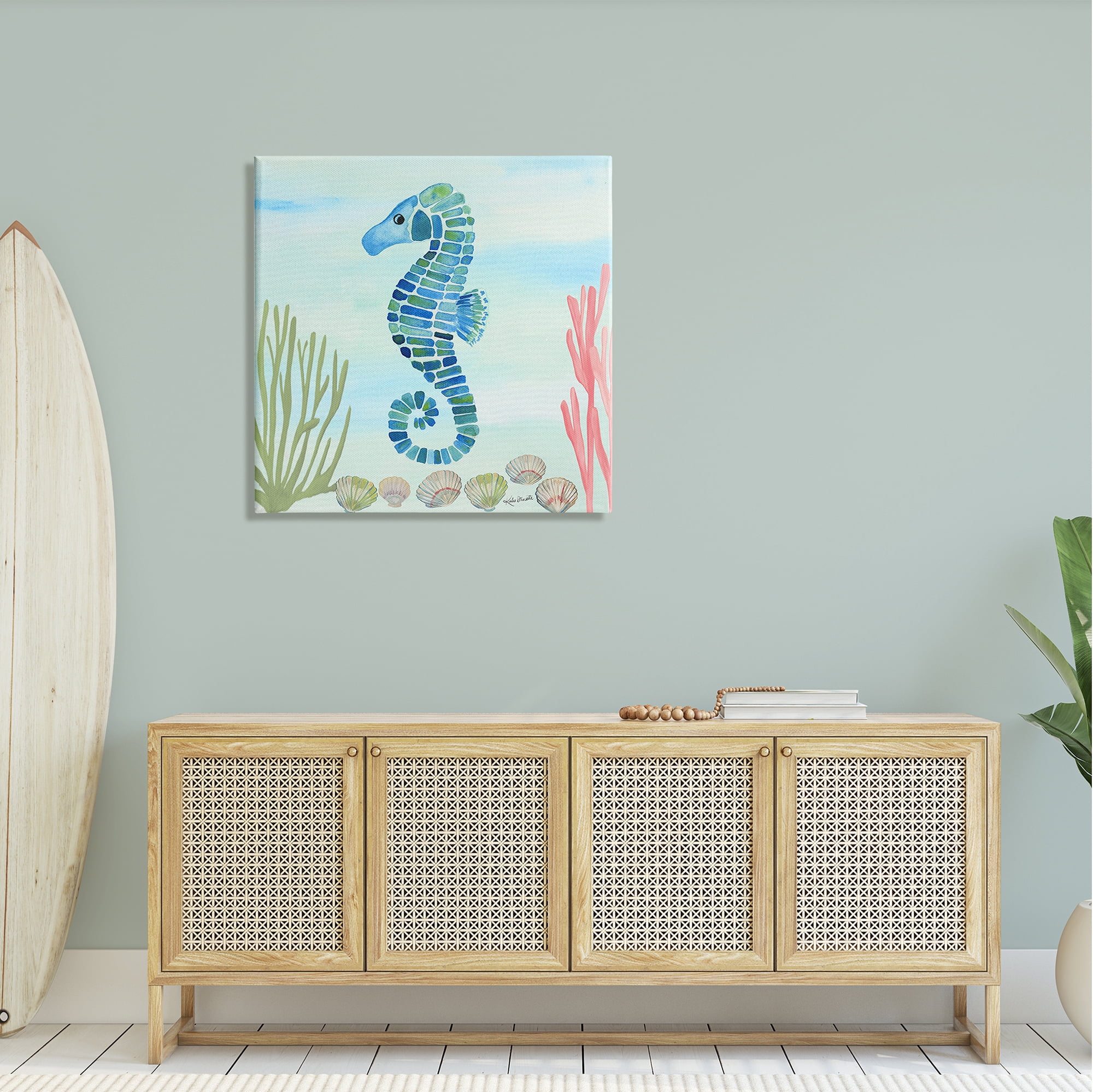 Stupell Industries Mosaic Seahorse Clam Seashells Ocean Floor Reef Canvas Wall Art, 30 x 30, Design by Katie Doucette