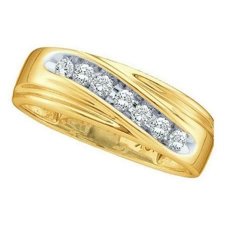 Gold Diamond Anniversary Ring 14kt Yellow Gold Mens Round Channel-set Diamond Wedding Anniversary Band Ring 1/4 Cttw ()