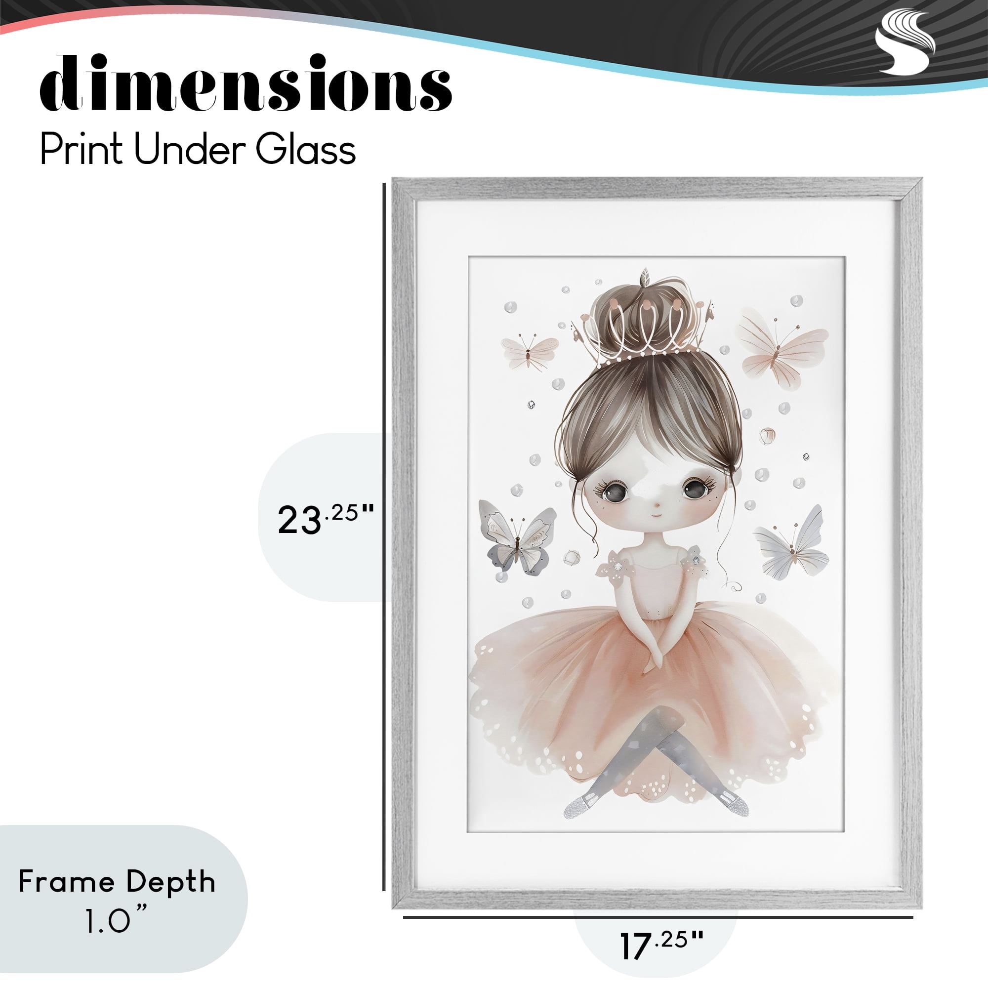 Stupell Industries Sweet Butterfly Fairytale Princess Gray Framed Print Under Glass, design by Creative Studio