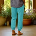 thumbnail image 7 of Women Linen Pants Summer Casual Gaucho Pants Drawstring Elastic Waist Wide Leg Slacks Loose Fitting Beach Attire Turquoise XXL, 7 of 7