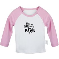 MY BIG SISTER HAS PAWS Funny T shirt For Baby, Newborn Babies T-shirts, Infant Tops, 0-24M Kids Graphic Tees Clothing (Long Pink Raglan T-shirt, 0-6 Months)