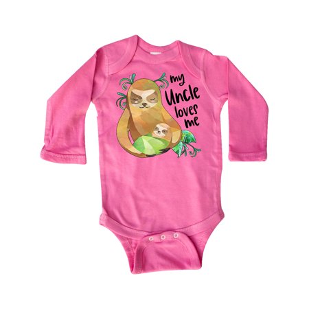 

Inktastic My Uncle Loves Me- Cute Sloth and Baby Gift Baby Boy or Baby Girl Long Sleeve Bodysuit