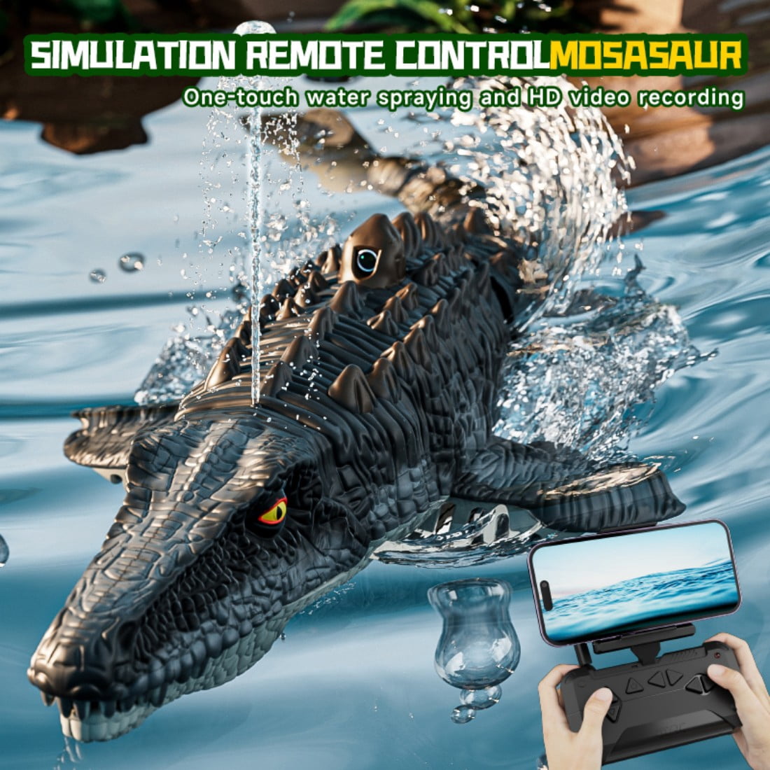 Remote Control Water-Shooting Boat with HD WiFi, S11 2.4G RC Water Spray Dinosaur Toys for Pool and Lake, Realistic Swimming Robot Whale Shark, Electric Water Toys for Adults and Teens