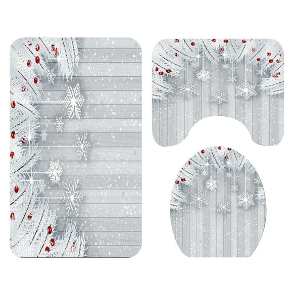 Ensemble de Tapis de Salle de Bain Motif Scène de Noël 3 en 1 Tapis Antidérapants pour Salle de Bain Couvercle de Siège de Toilette pour Maison Hôtel