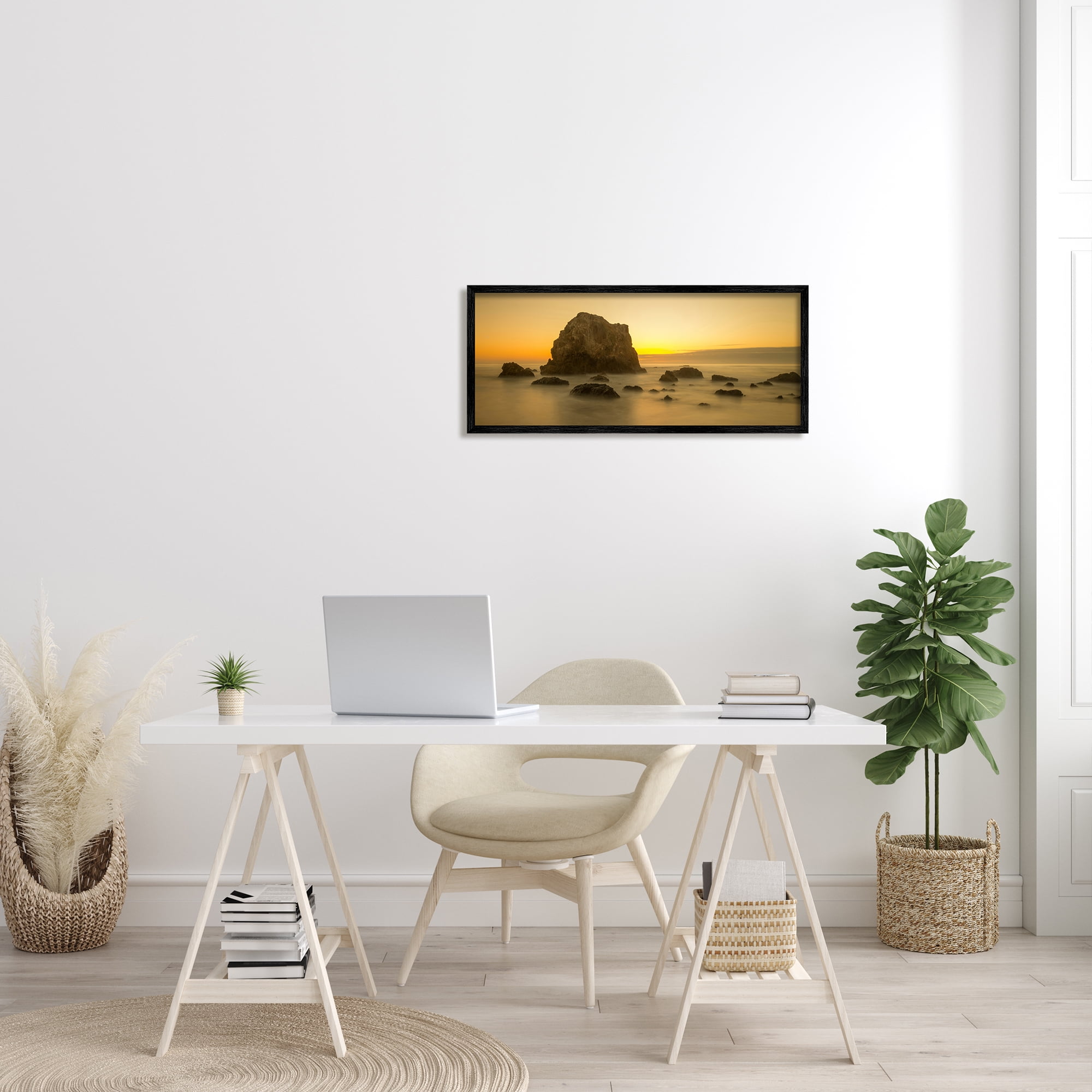 Stupell Indtries Rocky Beach Cliff Sunrise Warm Nautical Summer Horizon,30 x 13,Design by J.C. Leacock