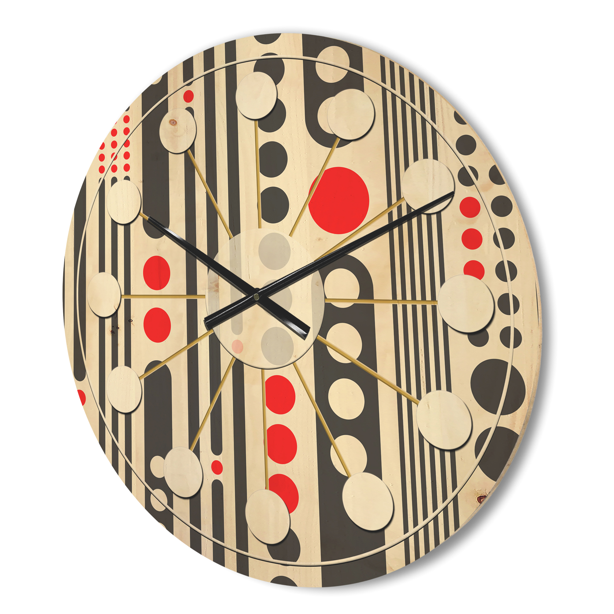Designart 'Geometrical Abstract Retro Minimal Pattern II' Mid-Century Modern Wood Wall Clock