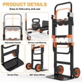 thumbnail image 4 of Yacona 3-in-1 Folding Hand Truck, Foldable Dolly Cart with Wheels Heavy Duty, Convertible Hand Cart for Moving with Retractable Handle, Orange, 4 of 7