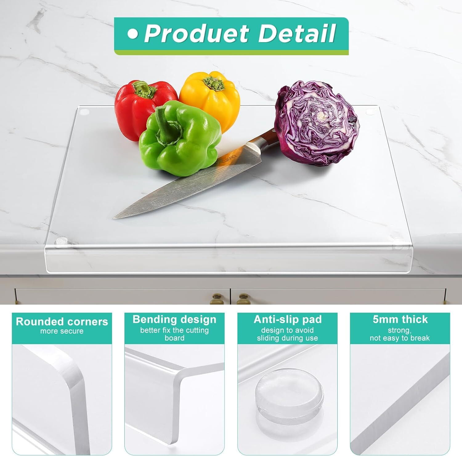 Acrylic Cutting Board with Lip Non Slip Clear Cutting Board Chopping Acrylic Countertop Protector Cover Shatter Resistant for Home Restaurant Kitchen Sink Stove (14x 18 Inch)