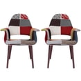 thumbnail image 4 of 2xhome Set of 2 Mid Century Modern Upholstered Fabric Organic Accent Living Room Dining Arm Chairs with Dark Natural Wooden Legs, Patwork Sam, 4 of 7