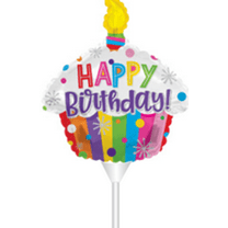 STICK BALLOON HBD RAINBOW CUPCAKE