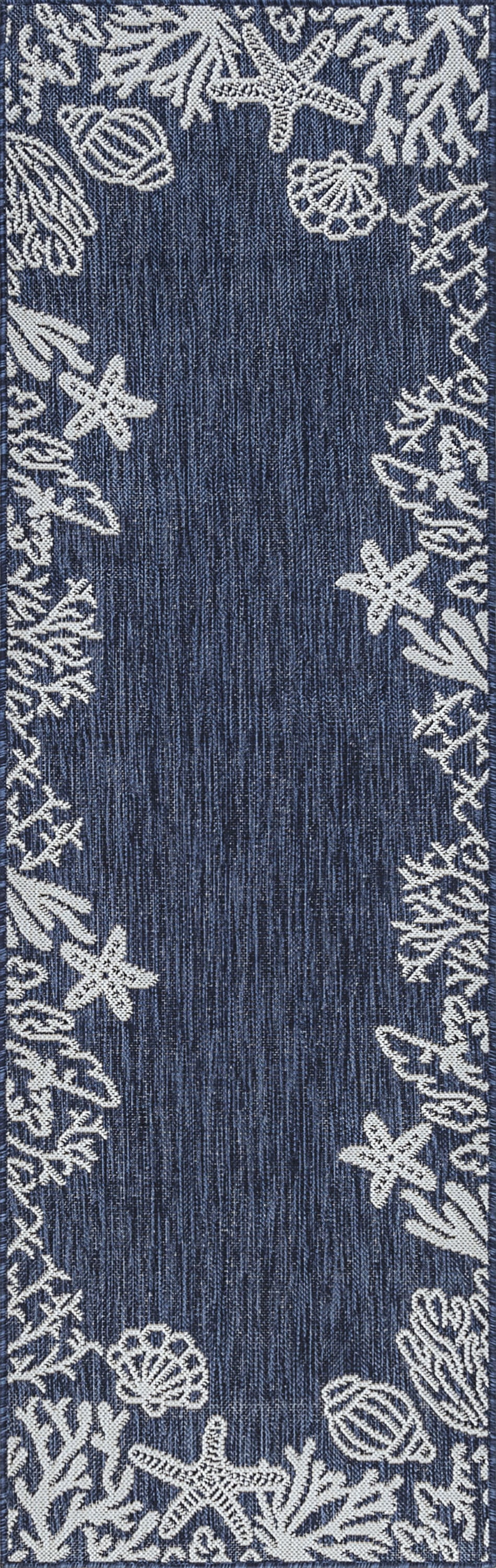 Bliss Rugs Coastal Indoor Outdoor Rug Water Resistant Runner Rug for Patio, Hallway, Entryway, Deck, Navy ,3' x 10'