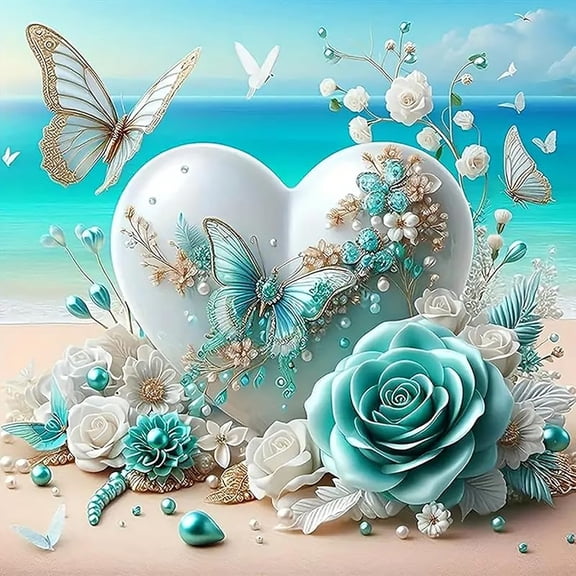 5D Diamond Painting Kits for Adults Beginners, Flowers Heart Diamond Art, DIY Full Round Drill Diamond Dot Gem Art, Butterfly Paintings by Diamond Home Wall Decor 13.78x13.78 Inch