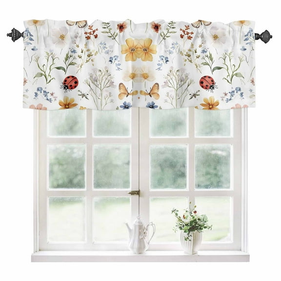 Botanical Garden Florals Kitchen Valances for Windows 60x18 Inch Kitchen Curtains Valances Rod Pocket Spring Pastoral Butterfly Bathroom Window Valances for Window Treatment Decor