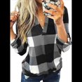 thumbnail image 1 of Blusas de Trabajo Básicas Informales para Mujer, con Cuello en V, Estampado A Cuadros, Puños y Larga. Gris XXL, 1 of 5