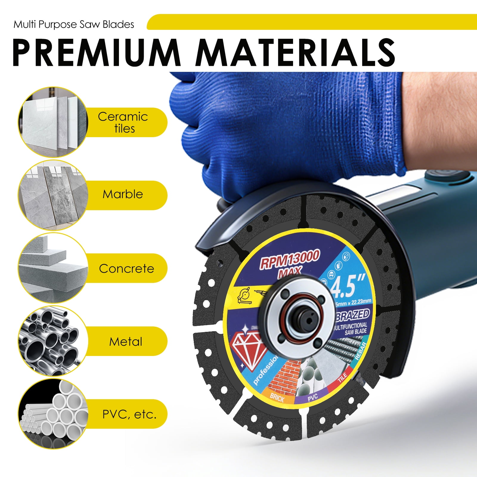 TMWEFUSC 15 Pcs Diamond Multi Purpose Saw Blade 4.5" Diamond Saw Blade Versatile Cutting Disc for Cutting Marble Quartz Stone Tile Metal Plastic